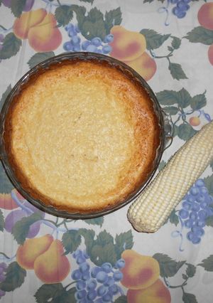 Una foto de Pay de queso y elote
