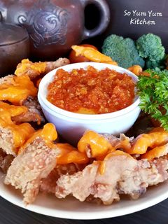 Foto resep Kulit Ayam Goreng Saus Keju dan Sambal Geprek