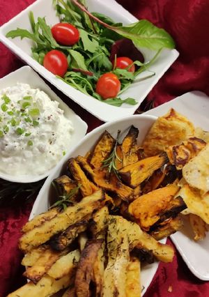 Sült zöldségek hagymás mártogatóssal 😋 recept fotója