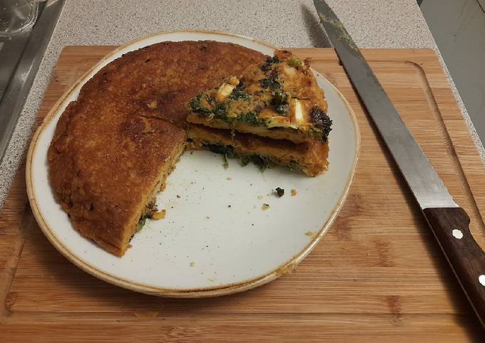 Spinach, potato and feta "tortilla" with a fried egg