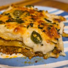 A picture of Beef veggie lasagna.