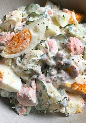 A picture of Canned Salmon & Boiled Egg Potato Salad.