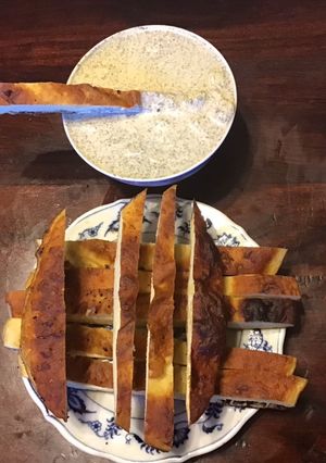 A picture of California Farm Pita Breadsticks in Tzaziki Dip.
