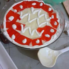 A picture of Custard with jelly and cream.