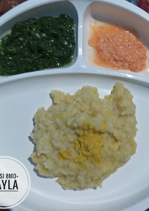 Foto resep MPasi 8mo+ Nasi Tim Jagung+kacang merah, bayam dan salmon