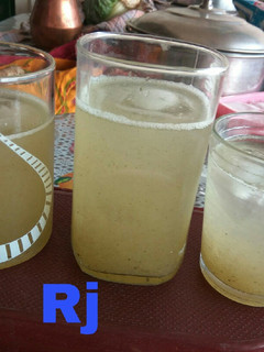 A picture of Rj special Raw mango sarbat.
