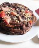Chocolate Waffle with strawberries and walnut