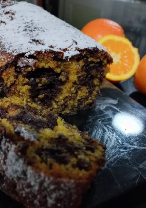 Una foto de Queque de Naranja y Chocolate sin huevos y leche