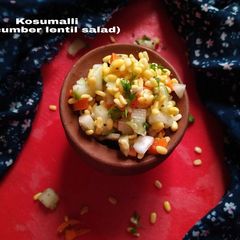 Kosumalli (cucumber lentil salad) A picture of Kosumalli (cucumber lentil salad).