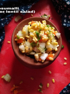 A picture of Kosumalli (cucumber lentil salad).