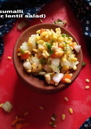 A picture of Kosumalli (cucumber lentil salad).