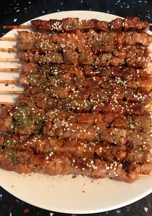 Hình của món Thịt bò BbQ xiên que.