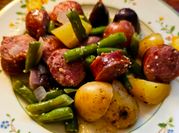 A picture of kielbasa potatoes
