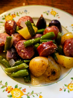 A picture of Kielbasa Potato Green Bean Bake.