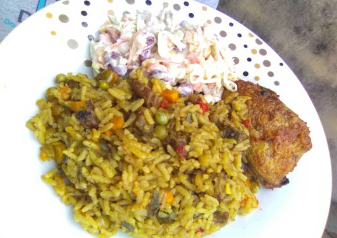 Recipe of Homemade Carribean Rice pair wit Salad and oven baked Honey glazed chic