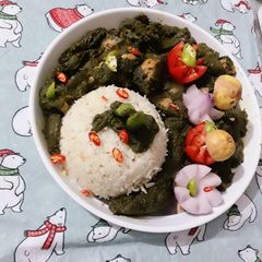A picture of Mountain zeera Rice with Spinach garden.