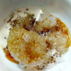 A picture of Sago Pudding with Gula Melaka.