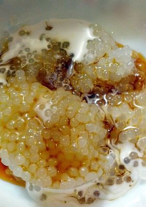 A picture of Sago Pudding with Gula Melaka.