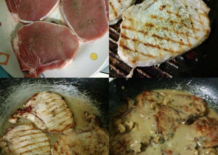 Easiest Way to Prepare Homemade Grilled x Pan Fried Pork Chop in Mushroom Gravy