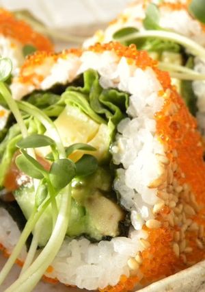A picture of California Rolls.