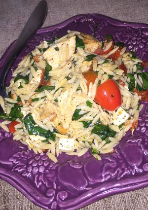 A picture of Orzo Chicken Pasta.