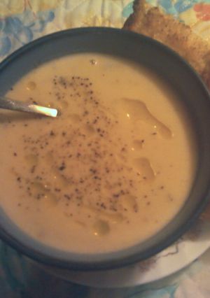 A picture of Mark's Creamy Potato and Cauliflower Soup.