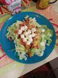 Easy and tasty salad with apple, bacon and boursin