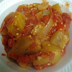 A picture of Eggplant and tomatoes.