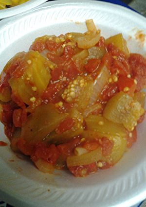 A picture of Eggplant and tomatoes.