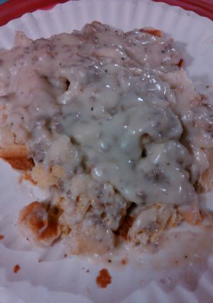 A picture of Biscuits and gravy.