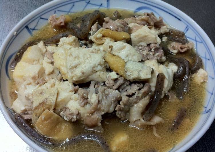 Steps to Make Any-night-of-the-week Delicious Simmered Meat and Tofu with Mentsuyu