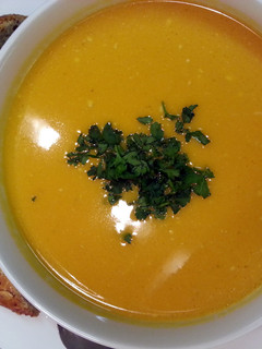 A picture of 'V' Sweet potato and chilli soup.