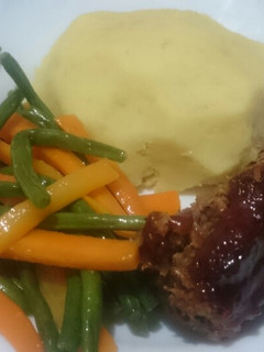 A picture of Meatloaf and mashed potatoes.