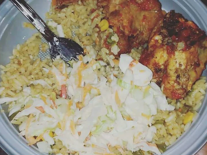Easy Steps to Prepare Recipe Curry rice,fried chicken with coleslaw that is Can Pamper Your Tongue, Perfect}