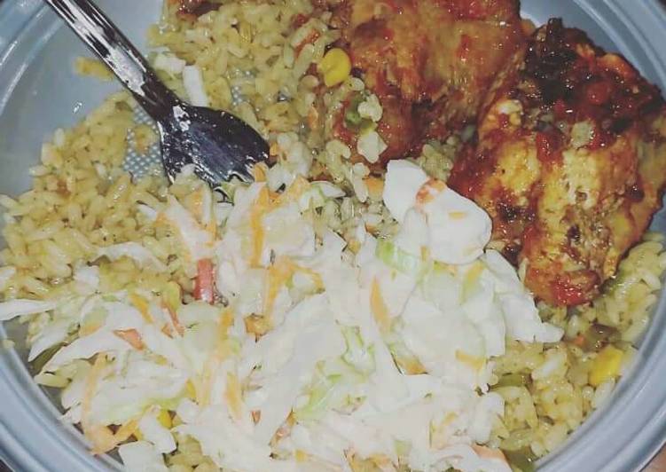 My Favorite Curry rice,fried chicken with coleslaw