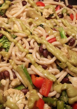 A picture of Nikki's BAE Vegetarian Udon Noodle Stir-Fry.