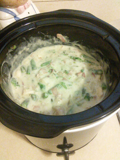 A picture of crock pot chicken Alfredo.