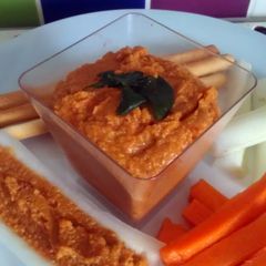 A picture of Vickys Red Pepper Houmous, Tahini-Free, GF DF EF SF NF.