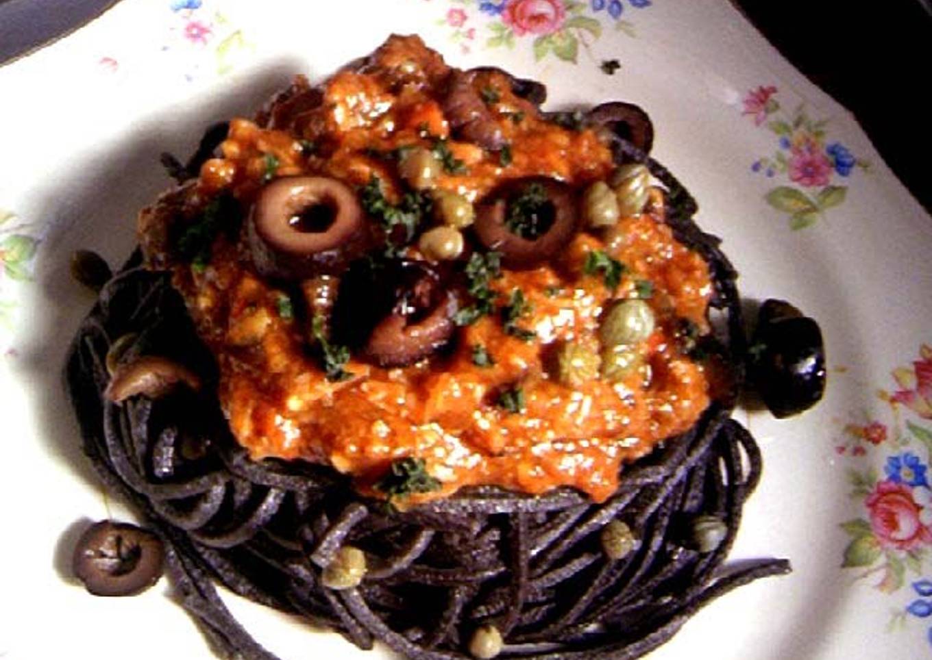 Pasta alla Puttanesca with Handmade Black Pasta