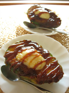 A picture of Pan Fried Avocado with Caramel Sauce.