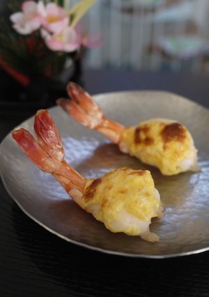 A picture of Baked Golden Mayonnaise and Shrimp for New Years.