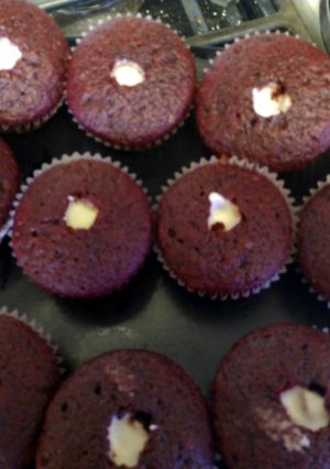 A picture of Filled Red Velvet Cupcakes.