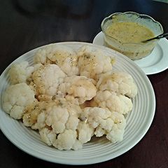 A picture of Cauliflower with Chili Lime Hollandaise Sauce.