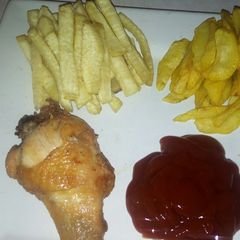 A picture of Chicken and chips.