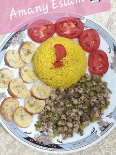 صورة لوصفة مفروم الفراخ بالبصل والفلفل الاخضر مع ارز الماجي 😋