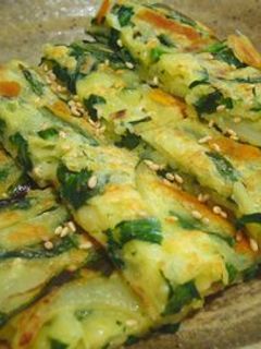 A picture of For Cheese Lovers: Garlic Chive and Cheese Korean Pancake.