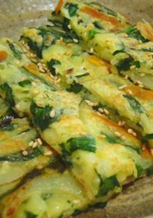 A picture of For Cheese Lovers: Garlic Chive and Cheese Korean Pancake.