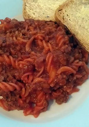 A picture of Vickys Pork Mince Pasta Bolognese, GF DF EF SF NF & Tomato Free.