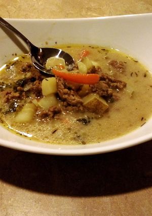 A picture of Beef and potato soup.