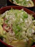 Tsukiji Style Rice Bowl with Avocado, Green Onion and Fatty Tuna